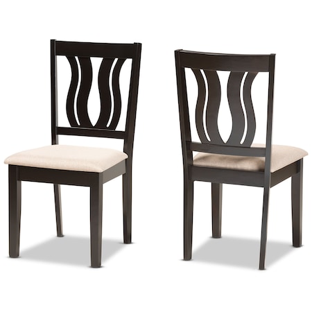 Baxton Studio Fenton Modern and Contemporary Sand Fabric and Dark Brown Finished Wood 2-Piece Dining Chair Set 176-11378-Zoro